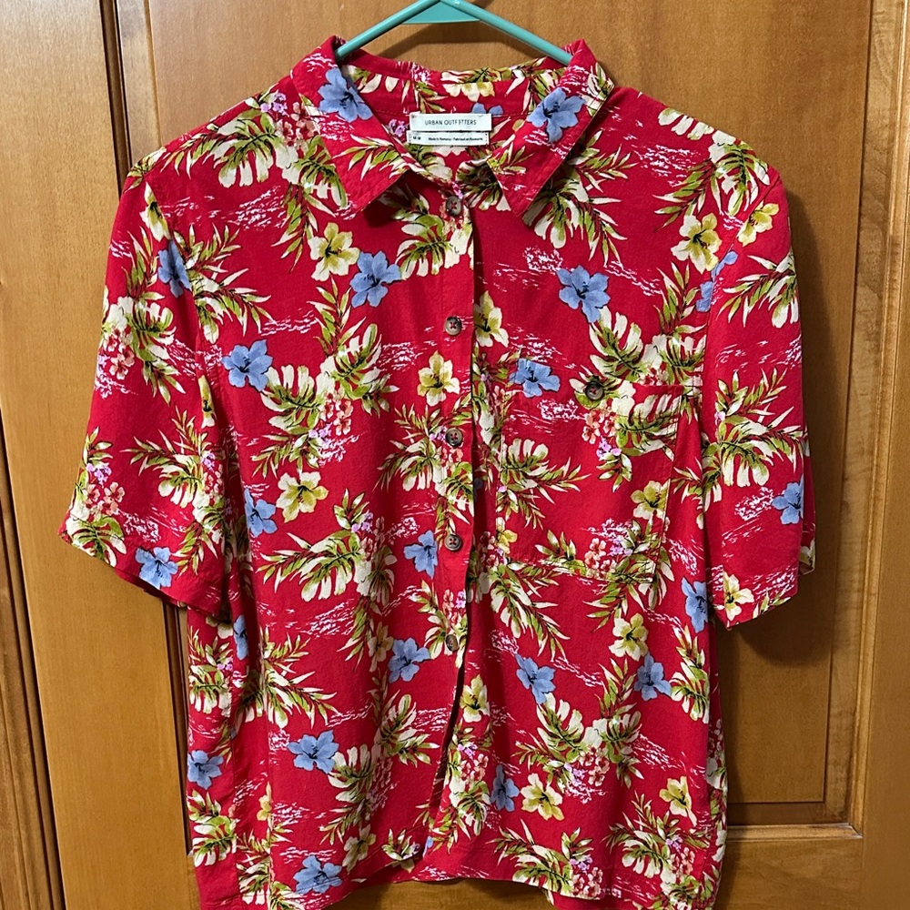 Urban Outfitters Red Floral Hawaiian TopMedium